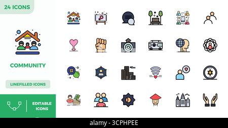 Explore 24 Flat Lineal Color PIXEL perfect vector icons in 128x128 resolution inspired by Community. Perfect for web and app interfaces. Stock Vector