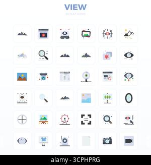 Beautifully rendered 36 Minimal Flat PIXEL perfect vector icons for View, created at 128x128 resolution for stunning visual consistency across platfor Stock Vector
