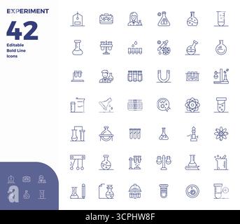State-of-the-art bundle featuring 42 PIXEL perfect vector icons inspired by Experiment, created in Bold Line format at 128x128 for next-generation int Stock Vector