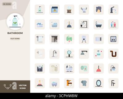 Explore 36 Flat PIXEL perfect vector icons in 128x128 resolution inspired by Bathroom. Perfect for web and app interfaces. Stock Vector