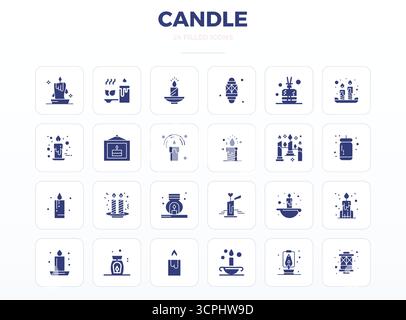 Sophisticated bundle of 24 SolidFill vector icons for Candle, engineered with 128x128 PIXEL perfect clarity for professional applications. Stock Vector