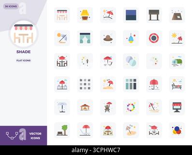 Comprehensive bundle featuring 36 vector icons in Flat design for Shade, delivered in crisp 128x128 PIXEL perfect quality. Stock Vector