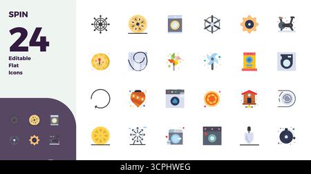 Professionally designed 24 vector icons in Flat, capturing the essence of Spin with 128x128 PIXEL perfect precision for UI design. Stock Vector