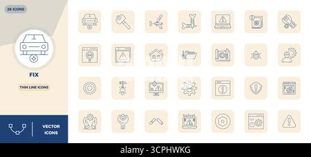 Artfully designed 28 Thin Line PIXEL perfect vector icons for Fix, delivered in 128x128 format for consistent visual excellence. Stock Vector