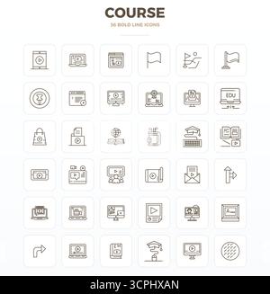 Artfully designed 36 Strong Outline PIXEL perfect vector icons for Course, delivered in 128x128 format for consistent visual excellence. Stock Vector
