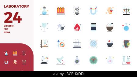 Beautifully rendered 24 Flat PIXEL perfect vector icons for Laboratory, created at 128x128 resolution for stunning visual consistency across platforms Stock Vector