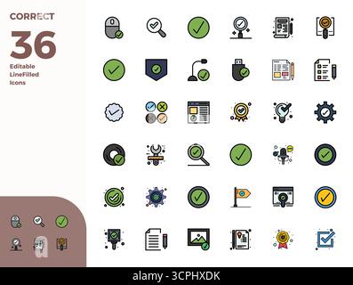 A versatile set of 36 Duotone PIXEL perfect vector icons focused on Correct, delivered in crisp 128x128 format ideal for mobile and web applications. Stock Vector