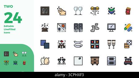 Artfully designed 24 Duotone PIXEL perfect vector icons for Two, delivered in 128x128 format for consistent visual excellence. Stock Vector