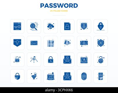 Beautifully rendered 24 SolidFill PIXEL perfect vector icons for Password, created at 128x128 resolution for stunning visual consistency across platfo Stock Vector