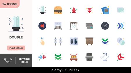 Unlock 24 Flat Color PIXEL perfect vector icons inspired by Double, optimized in 128x128 format for flawless display across all devices. Stock Vector