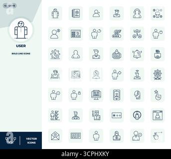 This set of 42 Bold Line vector icons captures User themes in 128x128 PIXEL perfect quality, perfect for tech and business applications. Stock Vector
