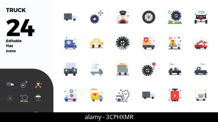 Refined bundle featuring 24 Flat vector icons for Truck, optimized with 128x128 PIXEL perfect quality for elegant and functional design solutions. Stock Vector