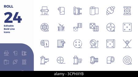 Professionally designed 24 vector icons in Bold Line, capturing the essence of Roll with 128x128 PIXEL perfect precision for UI design. Stock Vector
