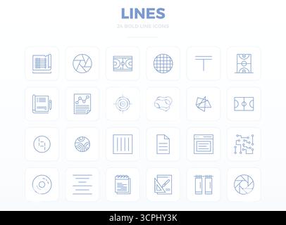 Perfectly balanced 24 Strong Outline PIXEL perfect vector icons for Lines, sized at 128x128 for harmonious integration in digital design projects. Stock Vector