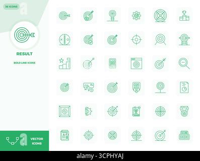 A dynamic set of 36 vector icons in Bold Line, tailored for Result with 128x128 PIXEL perfect quality suited for digital products. Stock Vector