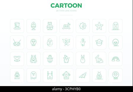 High-performance collection of 28 Thin Outline vector icons for Cartoon, engineered with 128x128 PIXEL perfect resolution for optimal user interface d Stock Vector