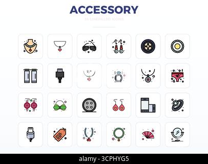 A dynamic set of 24 vector icons in LineFill, tailored for Accessory with 128x128 PIXEL perfect quality suited for digital products. Stock Vector