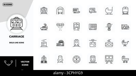 Transform your designs with 24 Bold Line vector icons themed around Carriage, engineered in 128x128 PIXEL perfect resolution for maximum clarity. Stock Vector