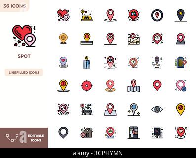 Comprehensive bundle featuring 36 vector icons in Flat Lineal Color design for Spot, delivered in crisp 128x128 PIXEL perfect quality. Stock Vector