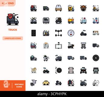 Thoughtfully designed 42 vector icons themed around Truck, crafted in Flat Lineal Color with 128x128 PIXEL perfect precision for contemporary design n Stock Vector