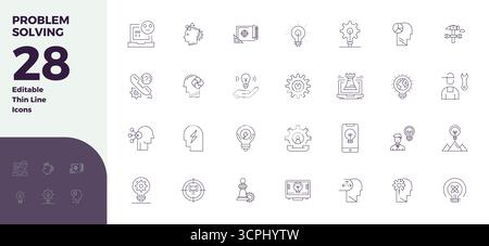 Artfully designed 28 Thin Line PIXEL perfect vector icons for Problem Solving, delivered in 128x128 format for consistent visual excellence. Stock Vector