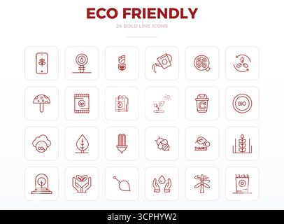 Expertly designed 24 Strong Outline PIXEL perfect vector icons for Eco Friendly, engineered at 128x128 resolution for flawless integration and perform Stock Vector