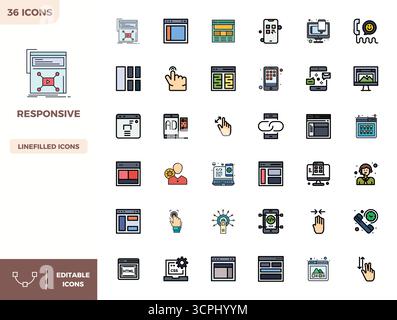 Download 36 scalable Flat Lineal Color vector icons designed for Responsive, featuring PIXEL perfect 128x128 resolution suitable for professional and Stock Vector