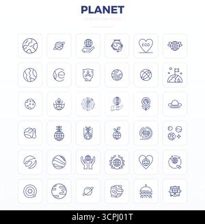 A versatile set of 36 Strong Outline PIXEL perfect vector icons focused on Planet, delivered in crisp 128x128 format ideal for mobile and web applicat Stock Vector