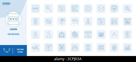Explore 32 Thin Line PIXEL perfect vector icons in 128x128 resolution inspired by Login. Perfect for web and app interfaces. Stock Vector