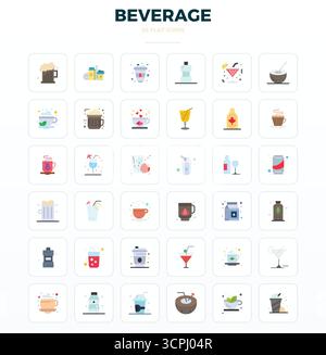 Refined bundle featuring 36 Minimal Flat vector icons for Beverage, optimized with 128x128 PIXEL perfect quality for elegant and functional design sol Stock Vector