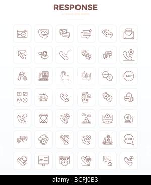 Complete package of 42 vector icons themed around Response, showcasing Strong Outline design in 128x128 PIXEL perfect quality for modern interfaces. Stock Vector