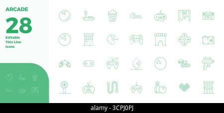 Discover a set of 28 Thin Line vector icons crafted for the Arcade theme, featuring 128x128 PIXEL perfect designs ideal for modern UI/UX projects. Stock Vector