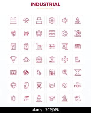 Curated pack of 42 128x128 vector icons in Strong Outline design, centered around Industrial concepts with PIXEL perfect clarity. Stock Vector