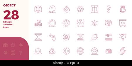 A dynamic set of 28 vector icons in Thin Line, tailored for Object with 128x128 PIXEL perfect quality suited for digital products. Stock Vector