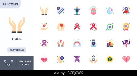 Download 24 scalable Flat Color vector icons designed for Hope, featuring PIXEL perfect 128x128 resolution suitable for professional and creative proj Stock Vector