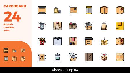 Industry-leading pack of 24 Duotone PIXEL perfect vector icons for Cardboard, sized at 128x128 for optimal rendering and user interface excellence. Stock Vector