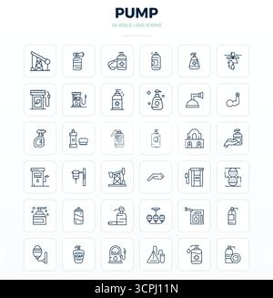 Strategic bundle featuring 36 vector icons representing Pump in Strong Outline format, optimized with 128x128 PIXEL perfect quality for professional w Stock Vector