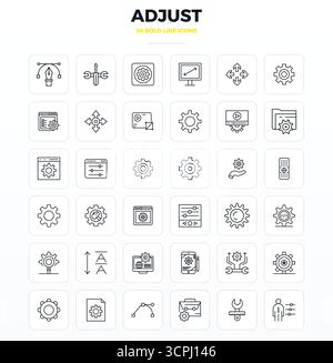 Meticulously crafted 36 Strong Outline vector icons for Adjust, delivered in 128x128 PIXEL perfect quality for uncompromising design standards. Stock Vector