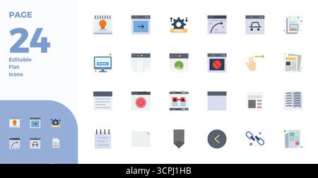 Artfully designed 24 Flat PIXEL perfect vector icons for Page, delivered in 128x128 format for consistent visual excellence. Stock Vector
