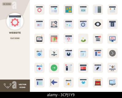 Thoughtfully designed 36 vector icons themed around Website, crafted in Flat with 128x128 PIXEL perfect precision for contemporary design needs. Stock Vector