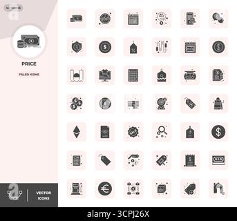 Future-ready pack of 42 vector icons themed around Price, showcasing Filled design with 128x128 PIXEL perfect clarity for innovative user interfaces. Stock Vector