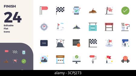 Expertly designed 24 Flat PIXEL perfect vector icons for Finish, engineered at 128x128 resolution for flawless integration and performance. Stock Vector