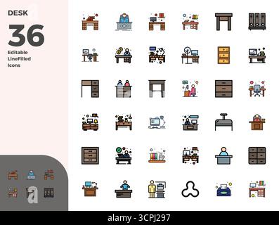 Refined bundle featuring 36 Duotone vector icons for Desk, optimized with 128x128 PIXEL perfect quality for elegant and functional design solutions. Stock Vector