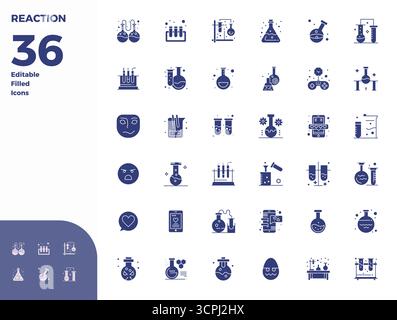 Refined bundle featuring 36 Glyph Filled vector icons for Reaction, optimized with 128x128 PIXEL perfect quality for elegant and functional design sol Stock Vector
