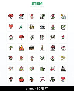 Unlock 42 LineFill PIXEL perfect vector icons inspired by Stem, optimized in 128x128 format for flawless display across all devices. Stock Vector