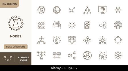 Artfully designed 24 Heavy Line PIXEL perfect vector icons for Nodes, delivered in 128x128 format for consistent visual excellence. Stock Vector