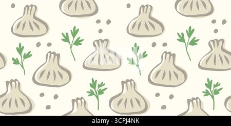 Vector seamless pattern of Georgian food of khinkali in doodle style. Khinkali, food of Georgia. Pattern. Stock Vector