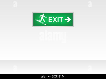 Emergency Fire Exit Sign on Wall. Exit Sign. Fire Exit Sign. Vector Illustration. Stock Vector