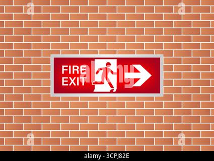 Emergency Fire Exit Sign on Wall. Exit Sign. Fire Exit Sign. Vector Illustration. Stock Vector