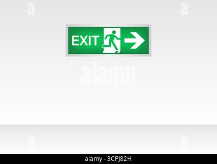 Emergency Fire Exit Sign on Wall. Exit Sign. Fire Exit Sign. Vector Illustration. Stock Vector